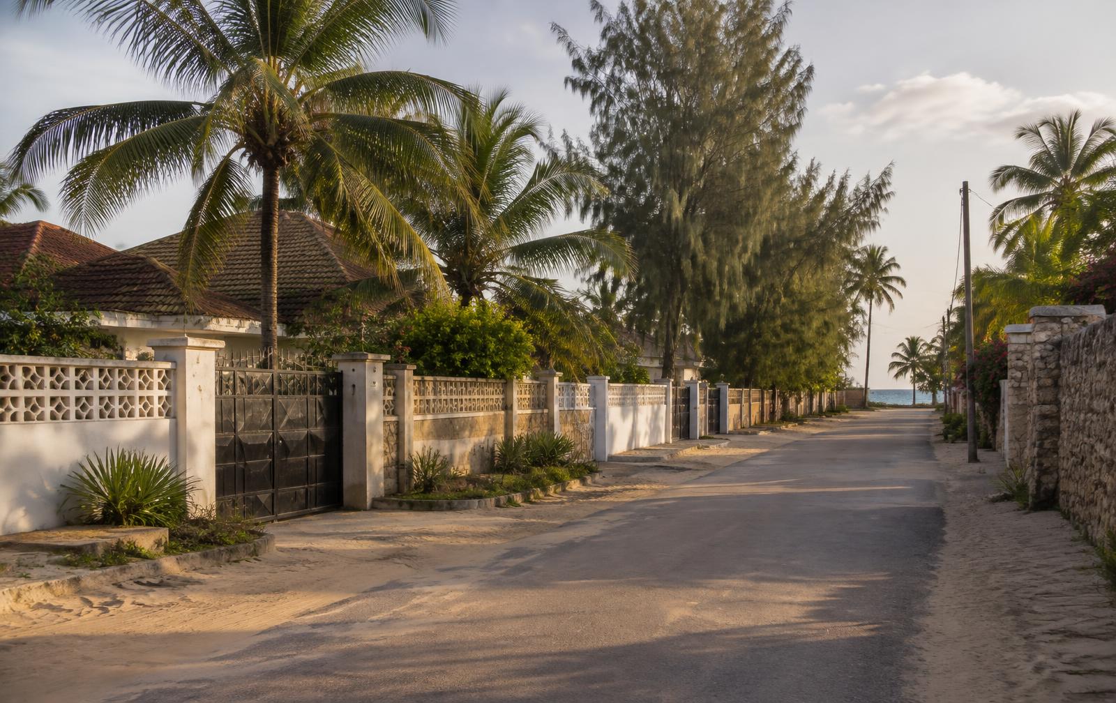 Quiet residential street in a coastal Kenyan town